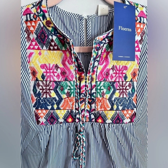 ๐ธ NWT Floerns Boho Floral Patchwork Striped Blouse | Size M - Picture 3 of 4